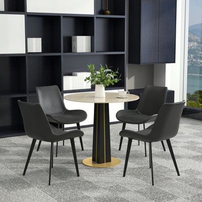 Ensemble de 5 tables rondes modernes en pierre, comprenant 4 chaises en similicuir