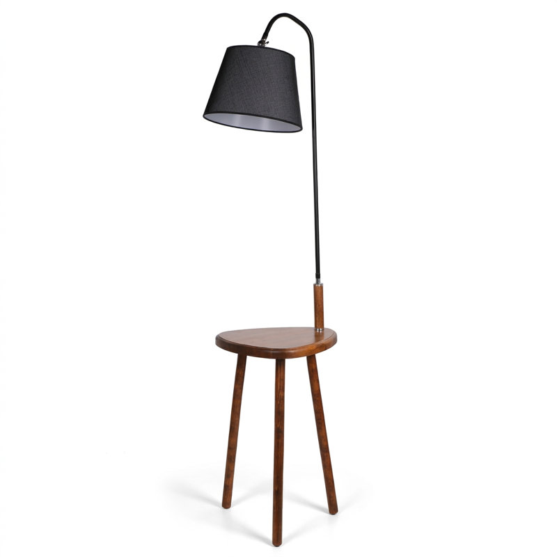 Lampadaire artisanal noir/noyer avec abat-jour à tambour
