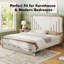 Structure de lit plateforme très grand en bois de style ferme avec tête de lit et pied de lit géométriques de 54 po de hauteur, blanc-1743012688-1743012692