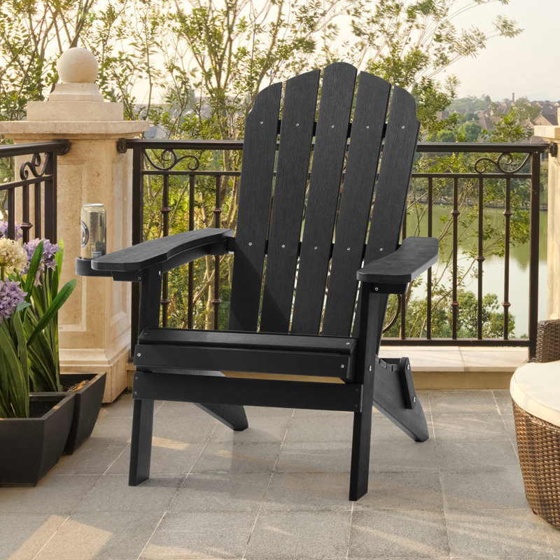 Thornfeldt HIPS Weather-Resistant Folding Adirondack Chair, Black