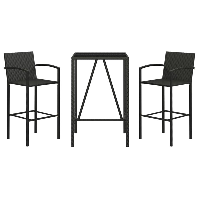 Patio Dining Set with, Black, 110 cm H x 70 cm W x 70 cm D, 3, Black, 2