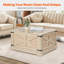 Table basse rectangulaire, panneau de fibres à densité moyenne de couleur bois avec tissage en rotin PE, rangement surélevé, décoration de salon