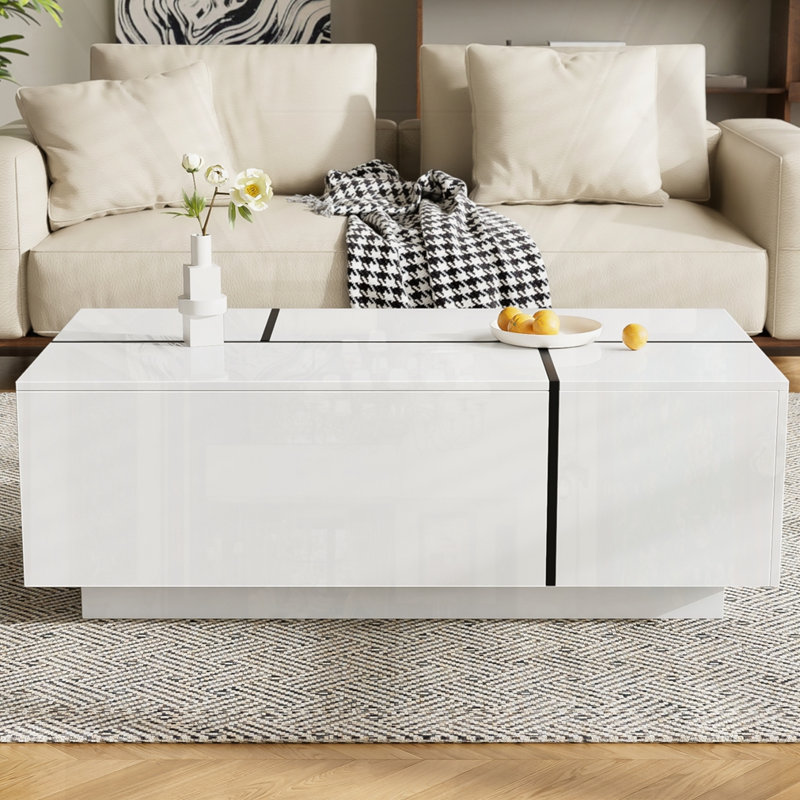 Table basse extensible de 47,2 po à 72,7 po U-Can, table basse multifonctionnelle avec finition ultrabrillante, table basse avec 2 espaces de rangement cachés et 2 tiroirs pour le salon