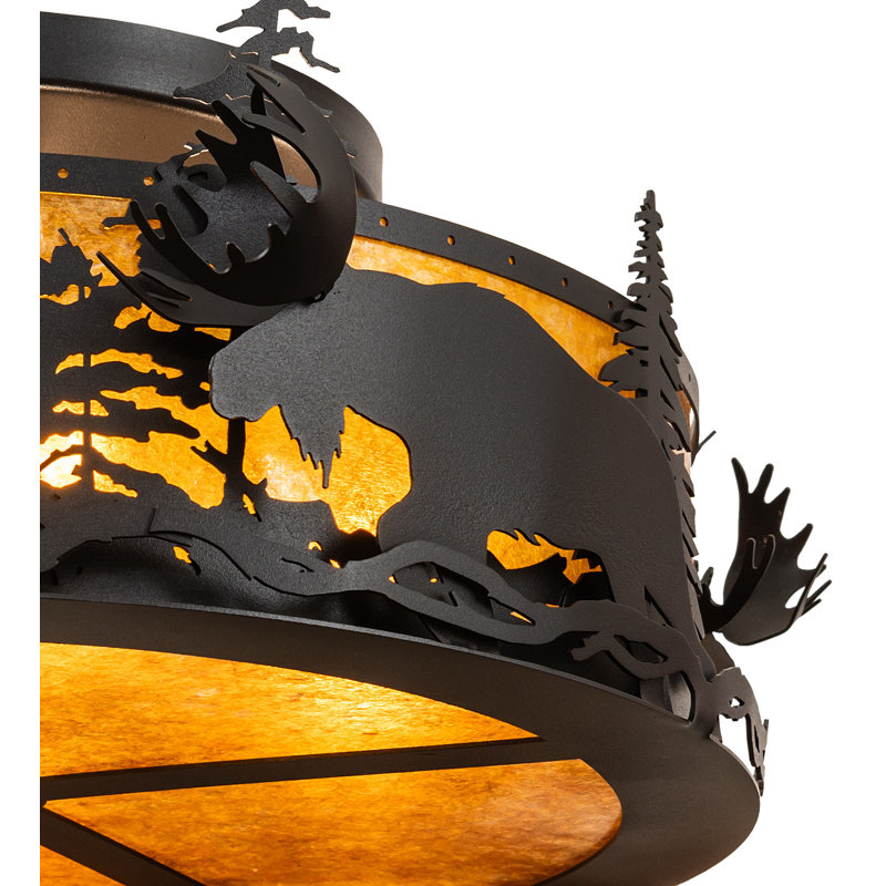 24" Wide Moose At Dusk Flushmount
