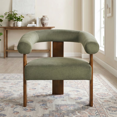Mamanbai Modern U-Shaped Mohair Accent Chair with Walnut Wood Legs