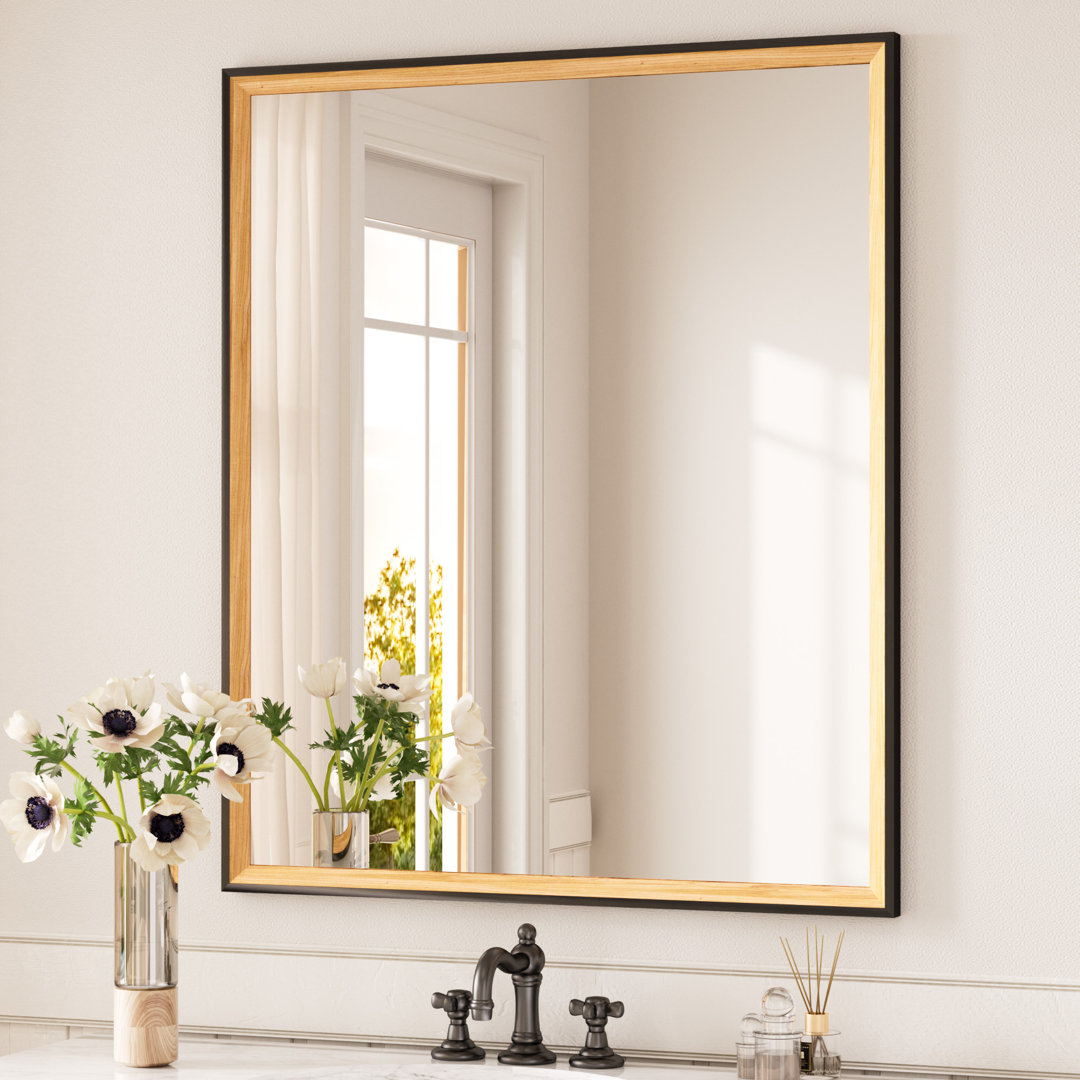 Ascuaga Pine Wood Black Framed Wall Rectangle Mirror Vanity Bathroom Mirror Ebern Designs