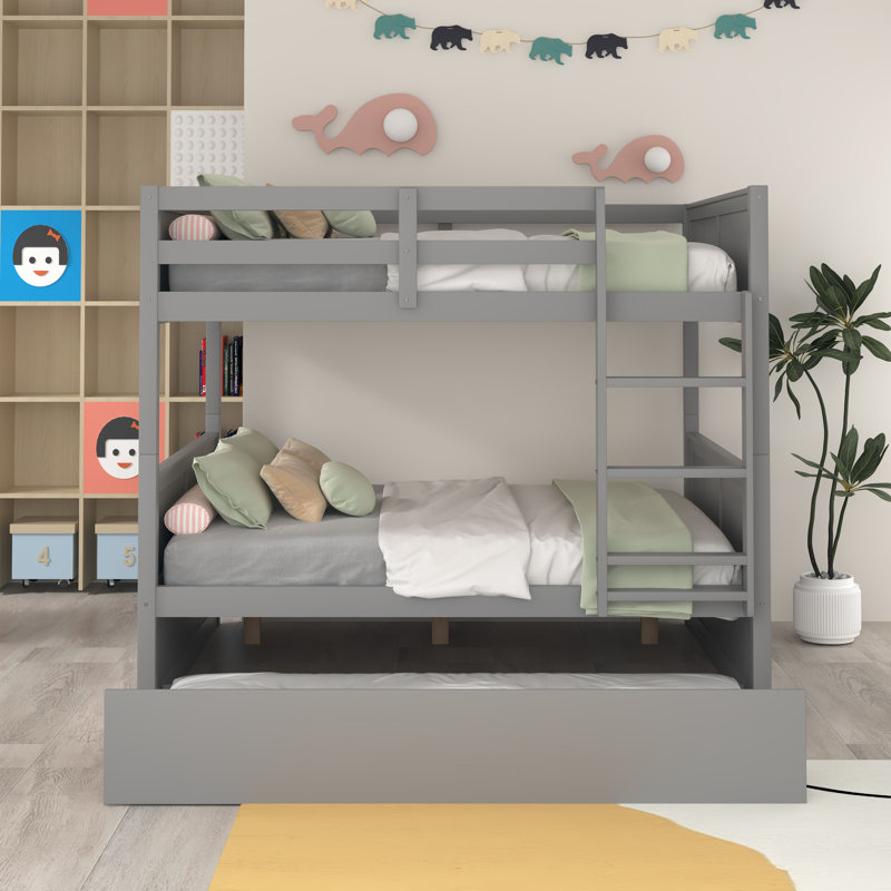 Gusella Kids Full Over Full Bunk Bed with Trundle, Gray