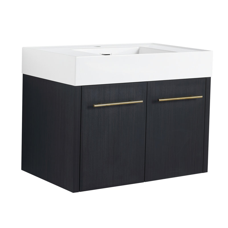 Meuble-lavabo mural de 30 po avec lavabo, style châtaignier noir, porte silencieuse en résine à bords épais, armoire moderne de 30 po, finition, charnière silencieuse, rangement