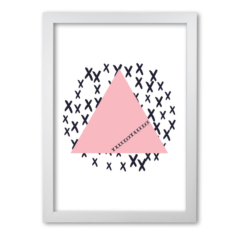 Pink Triangle With Crosses Abstract - Print, 42 cm H x 30 cm W x 5 cm D, White Grain Frame