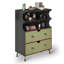 Meuble d'appoint moderne en bois massif vert, noir et argent avec éléments en acier inoxydable-810998295