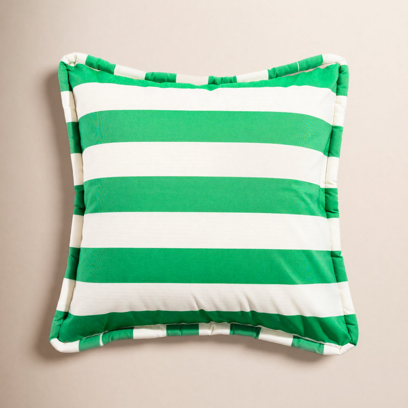 Crew Mimosa Devi Outdoor Pillow Cover and Insert, 26" H x 26" W, Green Striped