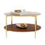 Table basse ronde moderne à double couche avec plateau en verre trempé et tablette en bois Modern Gold - diamètre de 32,3 pouces
