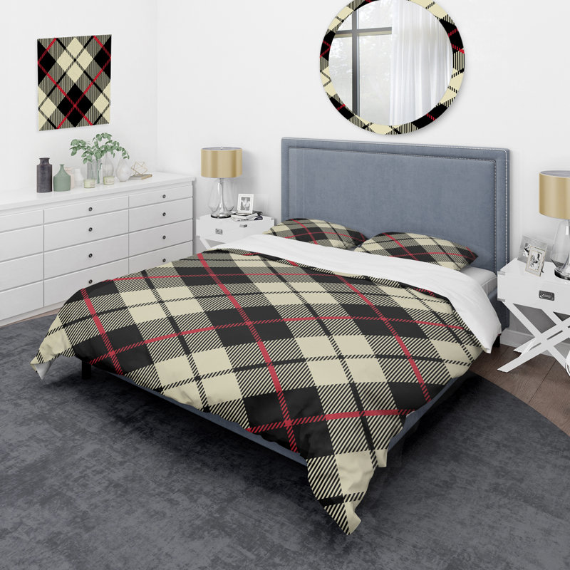 Ensemble de housse de couette en microfibre noir / crème 3 pièces, Housse de couette pour grand lit et 2 taies décor