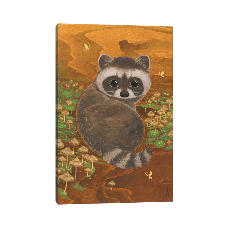 Raccoon And Mushrooms by Martin Hsu - Painting on Canvas, 66.04 cm H x 45.72 cm W x 1.91 cm D, Wrapped Canvas