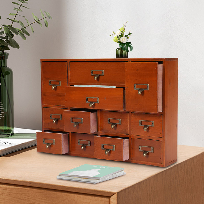 Wood Stackable Desk Organizer with 12 Drawers, Brown