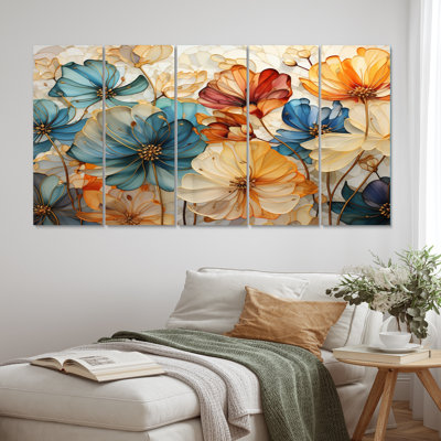 «Teal Orange Petal Mosaics II - Abstract Botanicals», art mural encadré