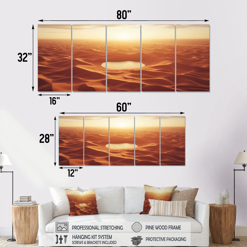 Vue du désert du Sahara sur la planète Mars - art mural désert - ensemble d'art mural global, H 28 po x l 60 po, 5