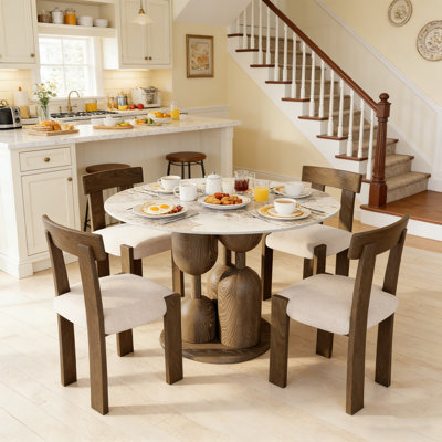 39‘’/43‘’ Round Sintered Stone Dining Table,  Dual-Tone Gourd Base Breakfast Nook Table For Studio Living Small Spaces, Easy Assembly