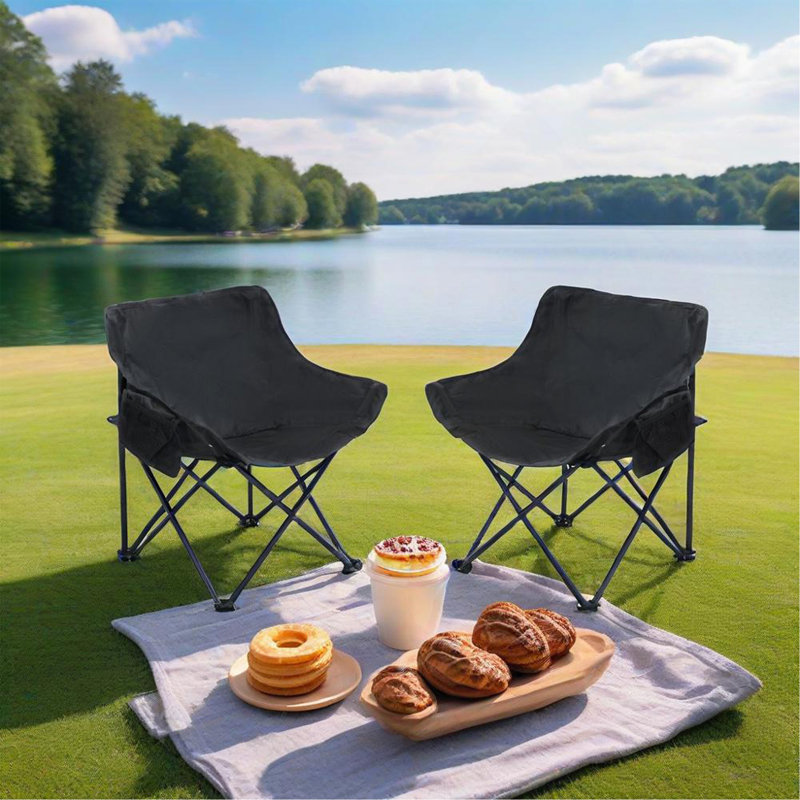 2 chaises de camping d'extérieur pliables / portatives, sac de transport, Noir