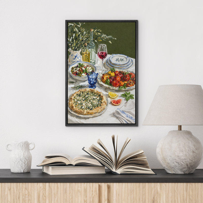 Reproduction d'art méditerranéen encadré sur toile, 24" H x 16" W x 1.5" D, Black