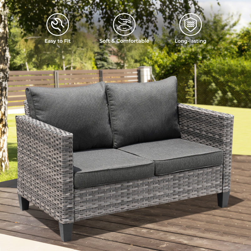 Lovall 50.39'' Wide Straight Powder Coated Steel Loveseat with Cushions, Black