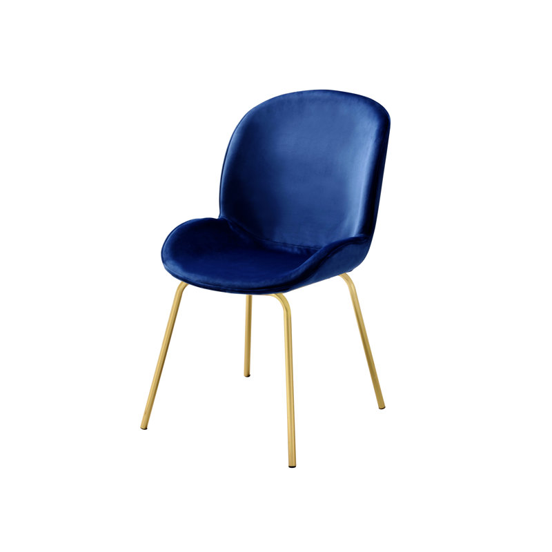 Chuchip  Velvet Finish Side Chair, Blue/Gold Velvet