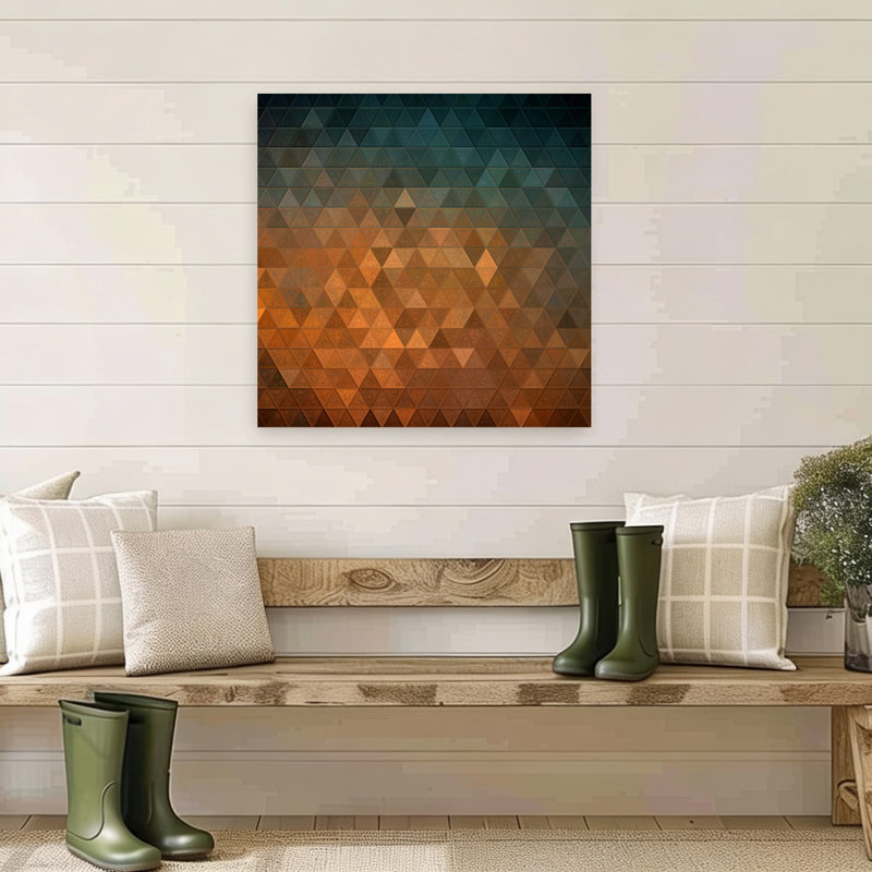 Motif géométrique abstrait bleu sarcelle et motif géométrique abstrait, H 32 po x l 32 po