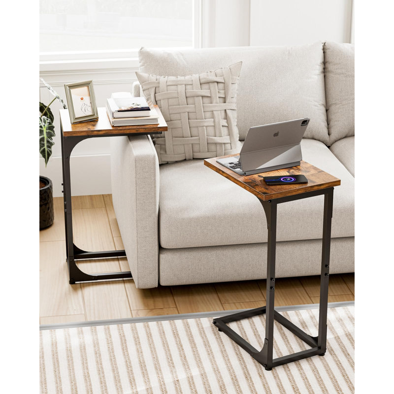 Modern Style C-Shaped Sofa Side Table - Waterproof And Scratch-Resistant, Metal Frame, Retro Brown.