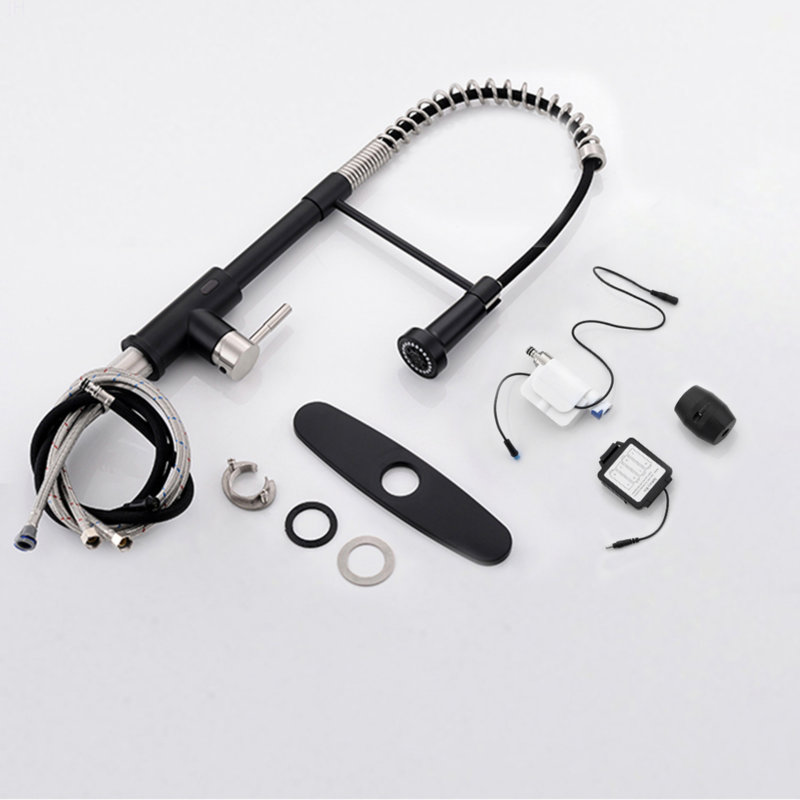 Robinet de cuisine sans contact, robinet de cuisine intelligent automatique mains libres, Noir / argenté