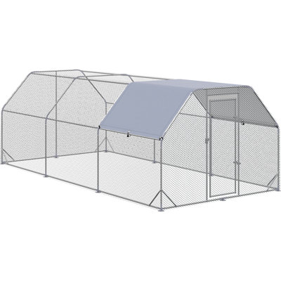 Poulailler en métal avec couloir, imperméable et spacieux pour divers animaux de compagnie, 18,7 pi x 9,2 pi x 6,4 pi, loquet de porte sécuritaire, toit ombragé, poulailler pratique, porte verrouillable, 9,2 pi x 18,7 pi x 6 pi. 4
