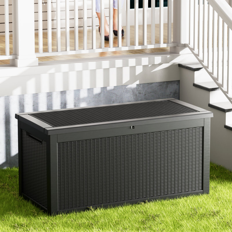 Decksplore 320 Gallons Water Resistant Resin Lockable Deck Box, Black