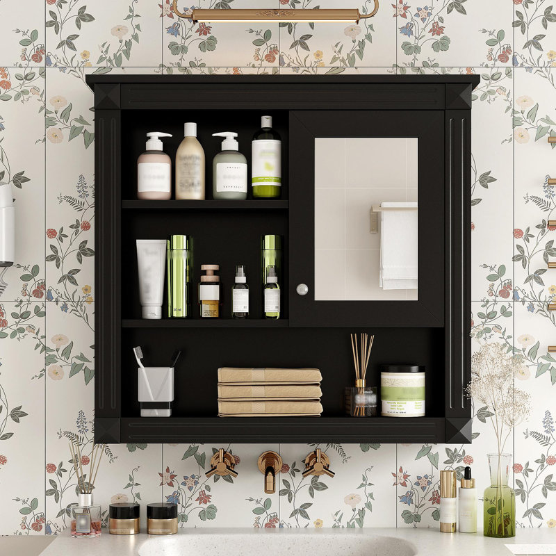 32'' Bathroom Wall Cabinet With Mirror, Wall Mounted Medicine Cabinet With 4 Shelves, Mirrored Door Over Toilet Storage Cabinet& Adjustable Shelves