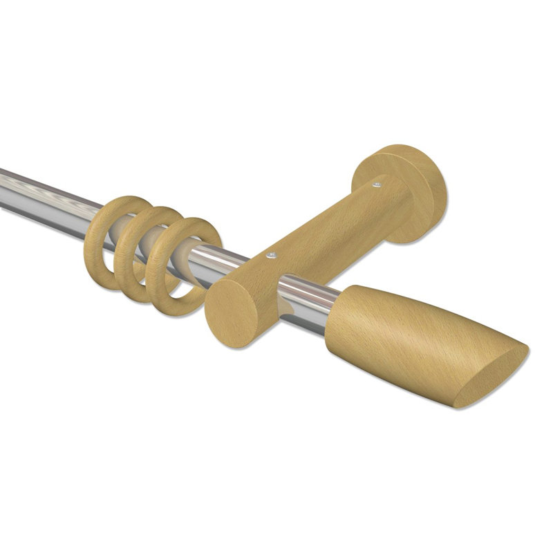 Remerton Curtain Pole Set, 5cm H x 420cm W x 15cm D, Chrome/Beech Varnished