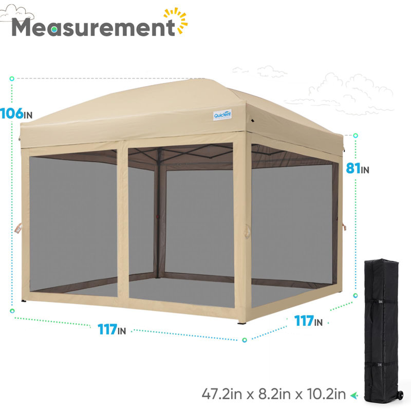 Quictent 10'x10' Pop up Canopy Tent with Netting, One Person Instant Setup Screen House Room Tent Screened- 4 Magnetic Doors Waterproof (Khaki)