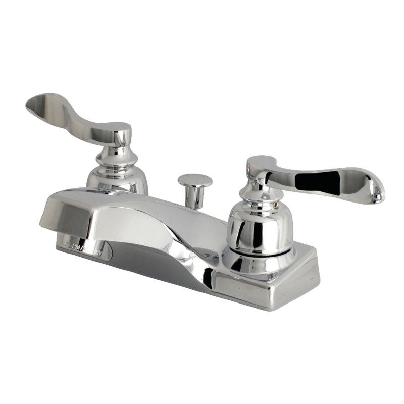 Kingston Brass NuWave French Two-Handle 3-Hole Deck Mount 4" Centerset Bathroom Faucet with Plastic Pop-Up
