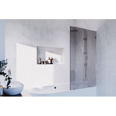 Ursa 34 in. x 58.25 in. Frameless Gray Tinted Single Fixed Bath Panel