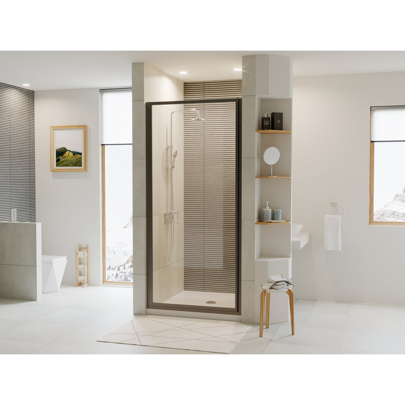 Legend Series 33.63'' W x 64'' H Hinged Framed Shower door, Clear, Matte Black