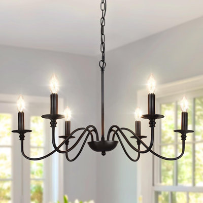 Lustre maison de campagne Depuley: luminaire suspendu industriel à 6 lumières avec ampoules E12 incluses, conception pré-assemblée pour une installation facile, fabrication durable, multifonctionnel pour la salle à manger, l'îlot de cuisine, la cham