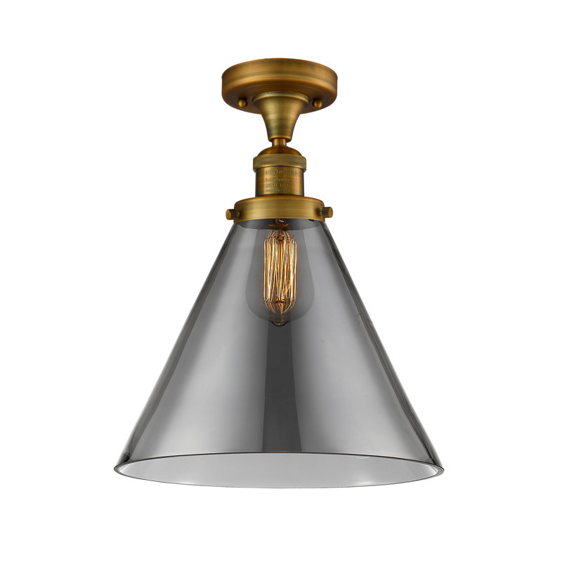 Chris Glass Semi Flush Mount, 6 Watt Vinage LED Bulb, Plated Smoked, Brushed Brass