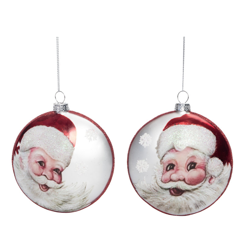  Ensemble de 2 décorations de Noël en verre illustrées en forme de père Noël