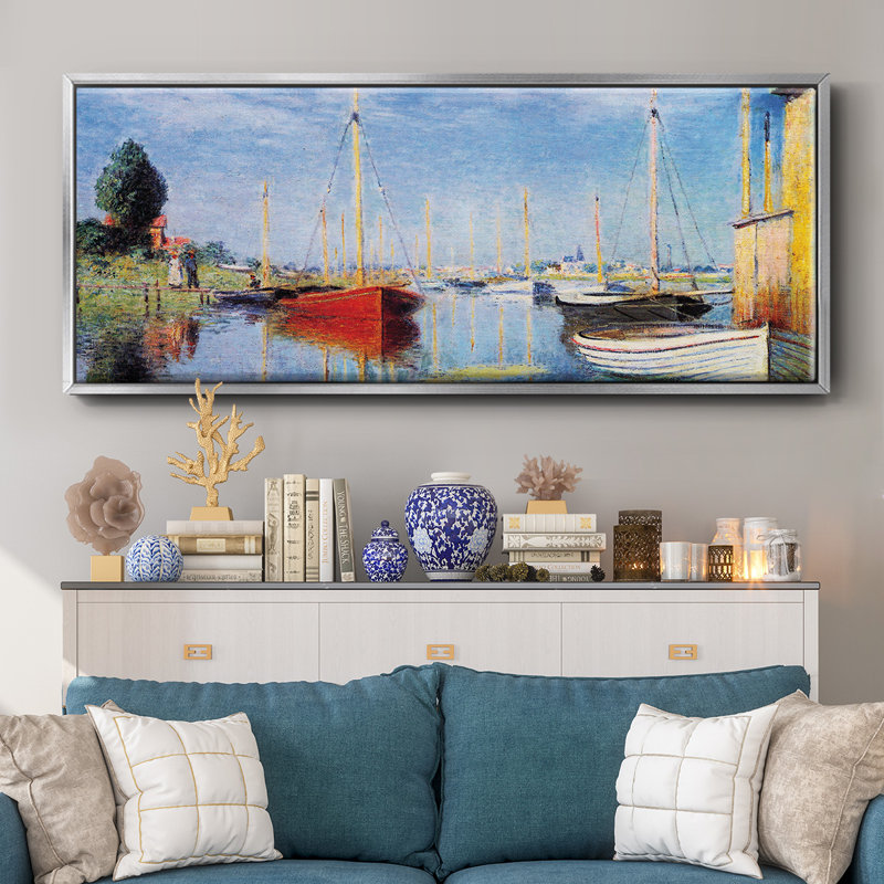 Bateaux de plaisance à Argenteuil par Monet, toile encadrée, H 20 po x l 50 po