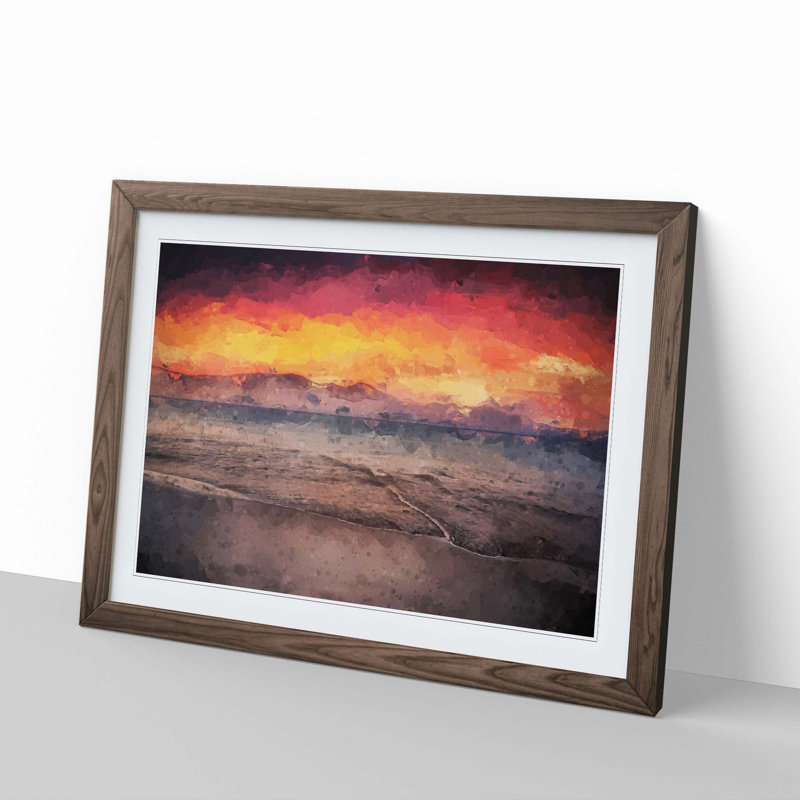 Spanish Beach at Sunset in Abstract - Picture Frame Graphic Art Print, 27cm H x 36cm W x 2cm D, Walnut Framed