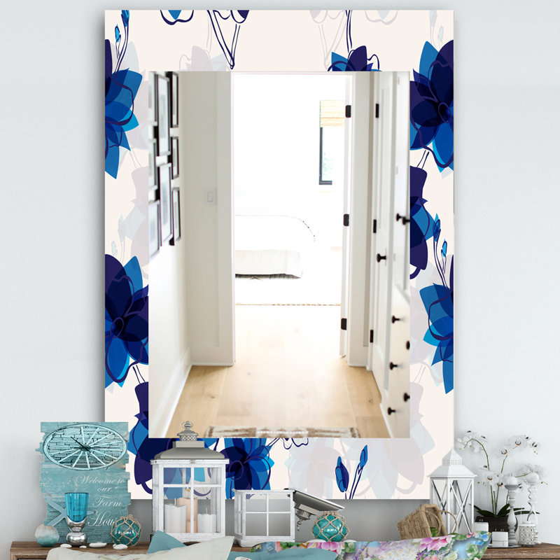 Miroir d’appoint mural traditionnel fleurs abstraites, H 24 po x l 32 po