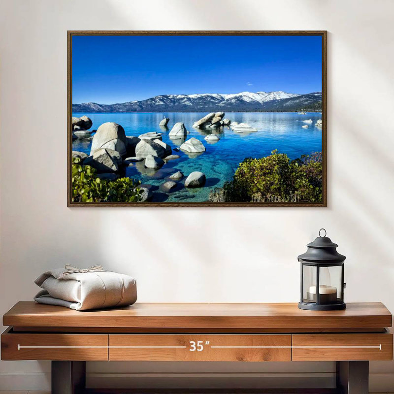 Port de sable pittoresque, 25 po x 17 po, Cadre flottant noyer
