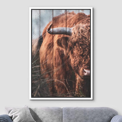 Vache rétro, panneau de bois effet bison, bison, animaux, art numérique, ferme rustique, faune