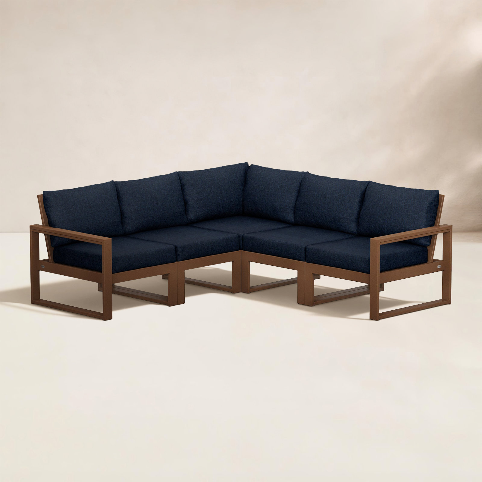 POLYWOOD® Edge 85" Patio Sectional, Marine Indigo, Teak