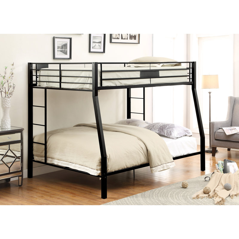 Lit superposé noir sablé, taille double / grand, structure en métal, poids de 121 lb, barrière de sécurité pour lit noir supplémentaire, très grand / grand, hauteur de 65 po, avec foyer et côté