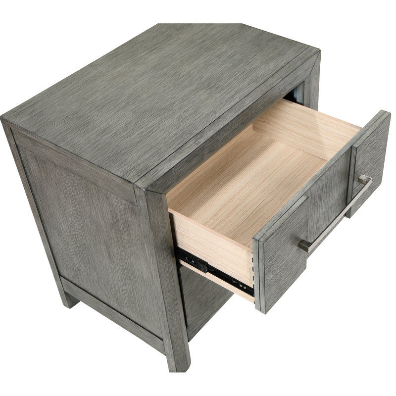 Table de chevet contemporaine en gris avec 2 tiroirs fonctionnels et 2 tiroirs fonctionnels