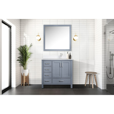 Gris foncé 36 po Meuble-lavabo large avec surface en quartz blanc 22 po, robinet et 34 miroirs - gris, large, meuble-lavabo, profondeur, comptoir