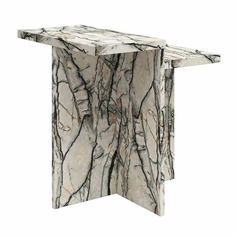 Brielle 24'' Tall Abstract End Table, Onyx Faux Marble